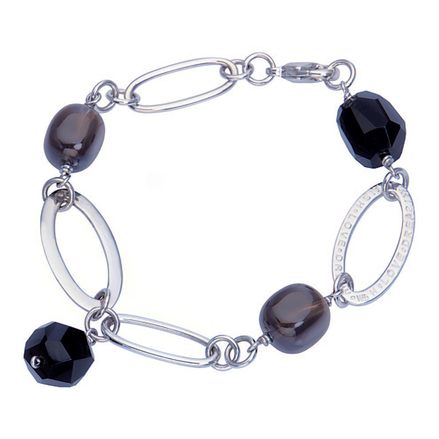 Sterling silver bracelet with Smokey Topaz and Onix, rhodium plated.