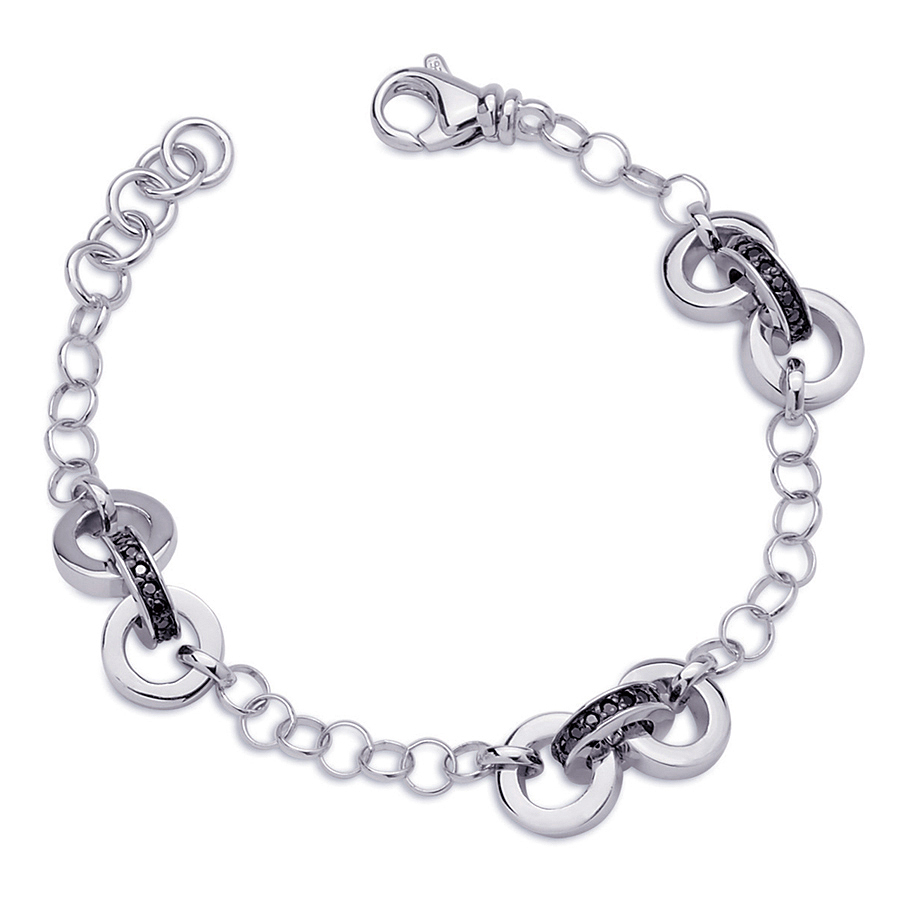 Sterling silver bracelet  with black CZ, rhodium plated.