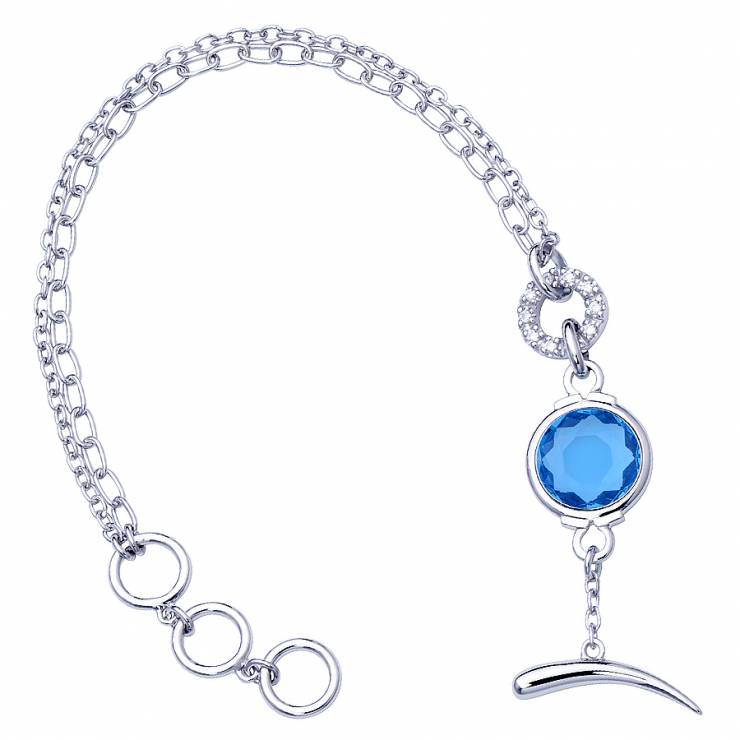 Sterling silver bracelet with CZ and blue quartz, rhodium plated.