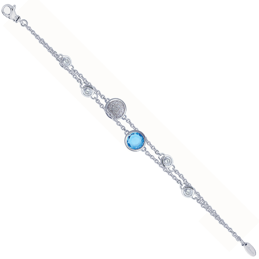 Sterling silver bracelet set with CZ and blue Topaz CZ, rhodium plated.