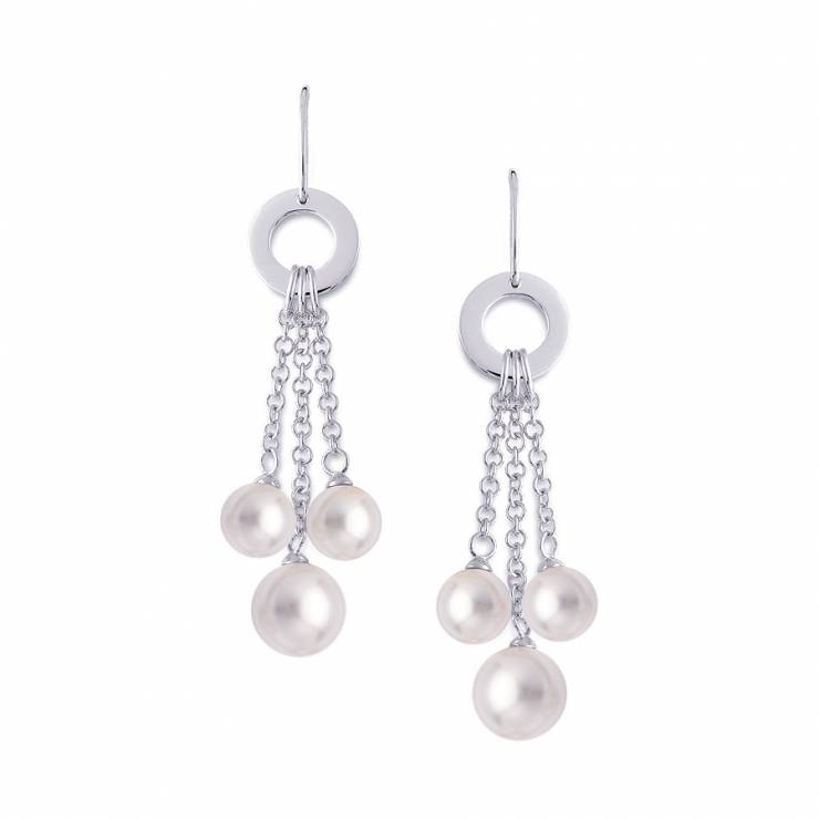 Sterling silver earrings and white shell pearls, rhodium plated.