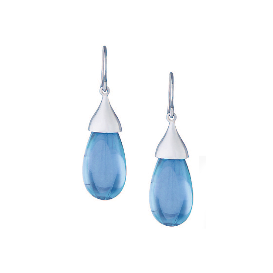 Sterling silver earrings with blue quartz, rhodium plated.