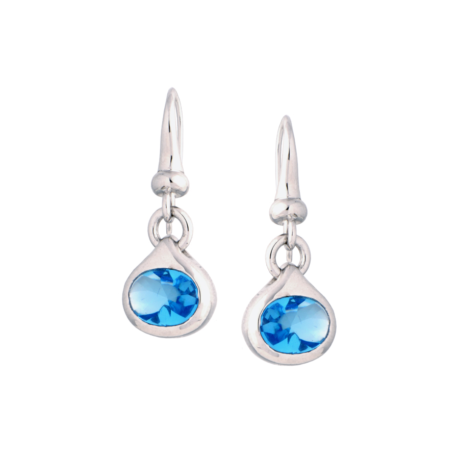 Sterling silver earrings with blue Topaz quartz, rhodium plated.