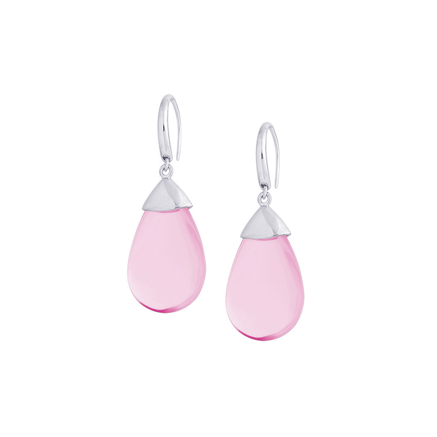 Sterling silver earrings with pink quartz, rhodium plated.