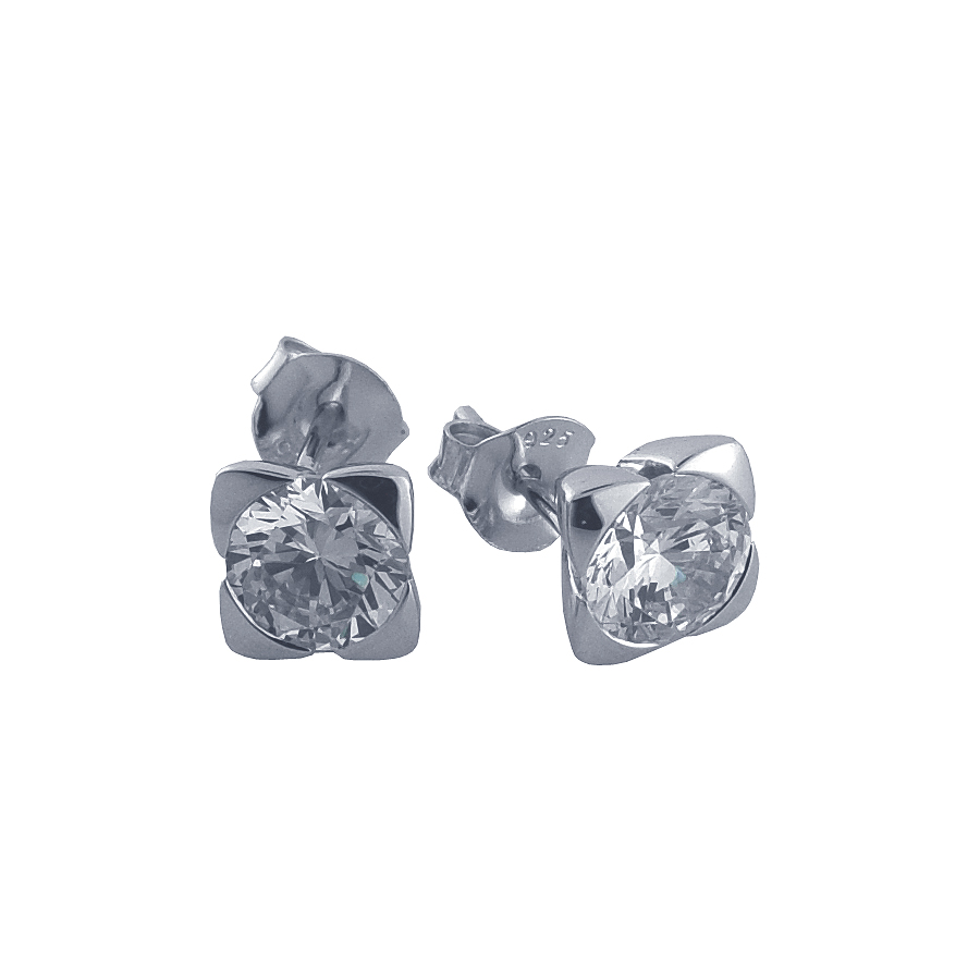 Sterling silver earrings set with CZ, rhodium plated.