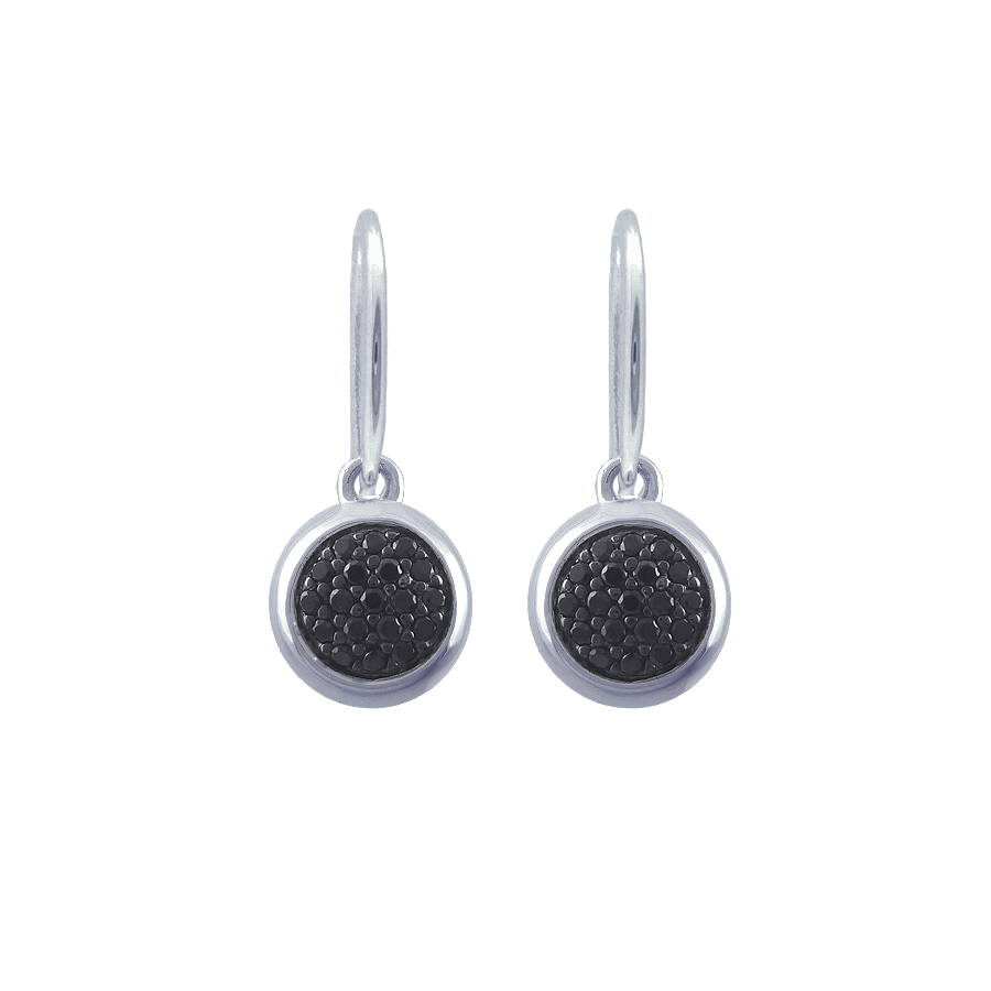 Sterling silver earrings set with black CZ, rhodium plated.