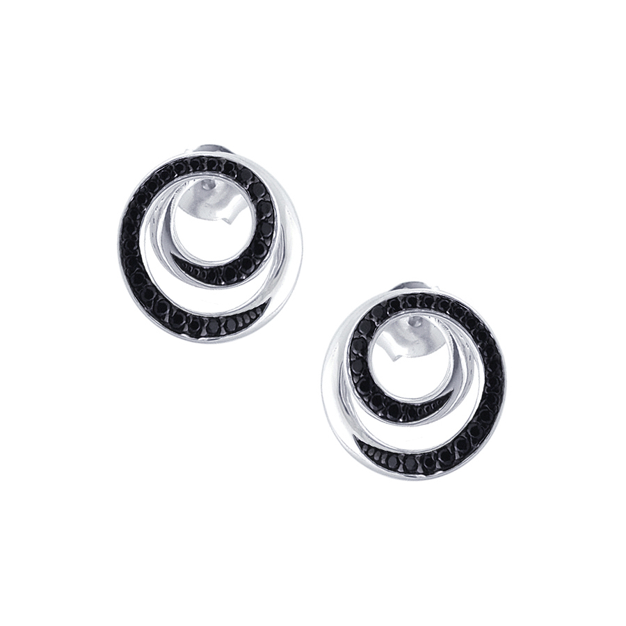 Sterling silver earrings set with black CZ, rhodium plated.