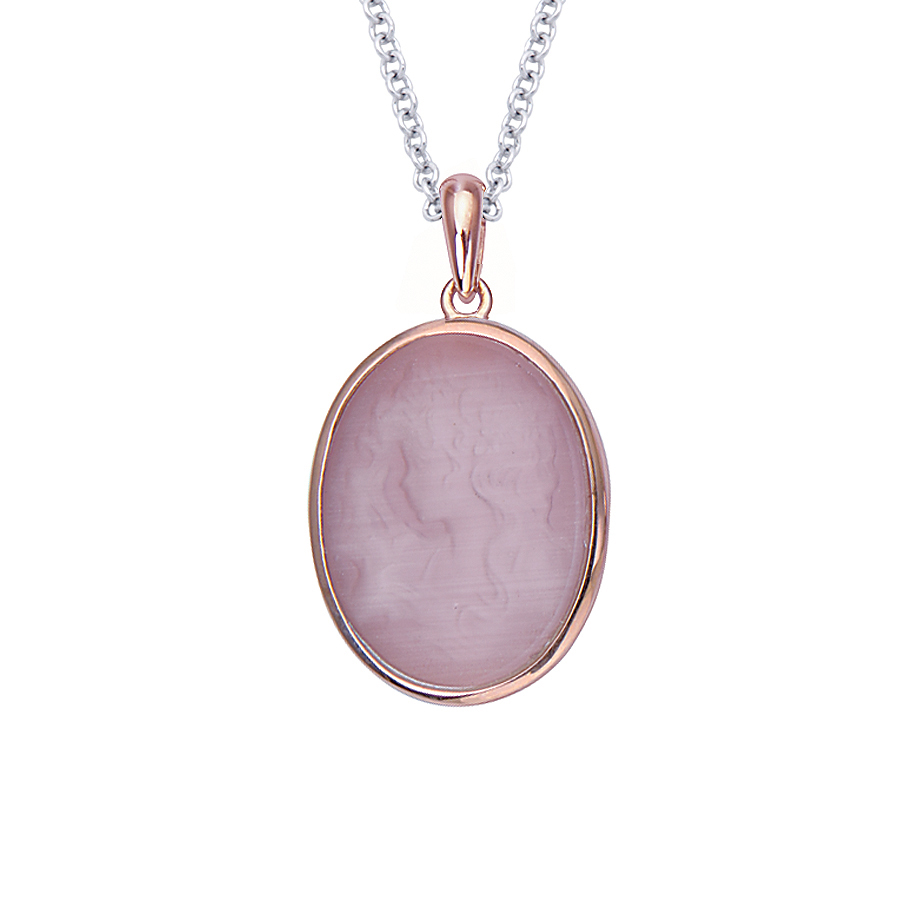 Sterling silver pendant with synthetic Cameo, 18K rose gold plated, (Rhodium plated chain 45cm or 18").