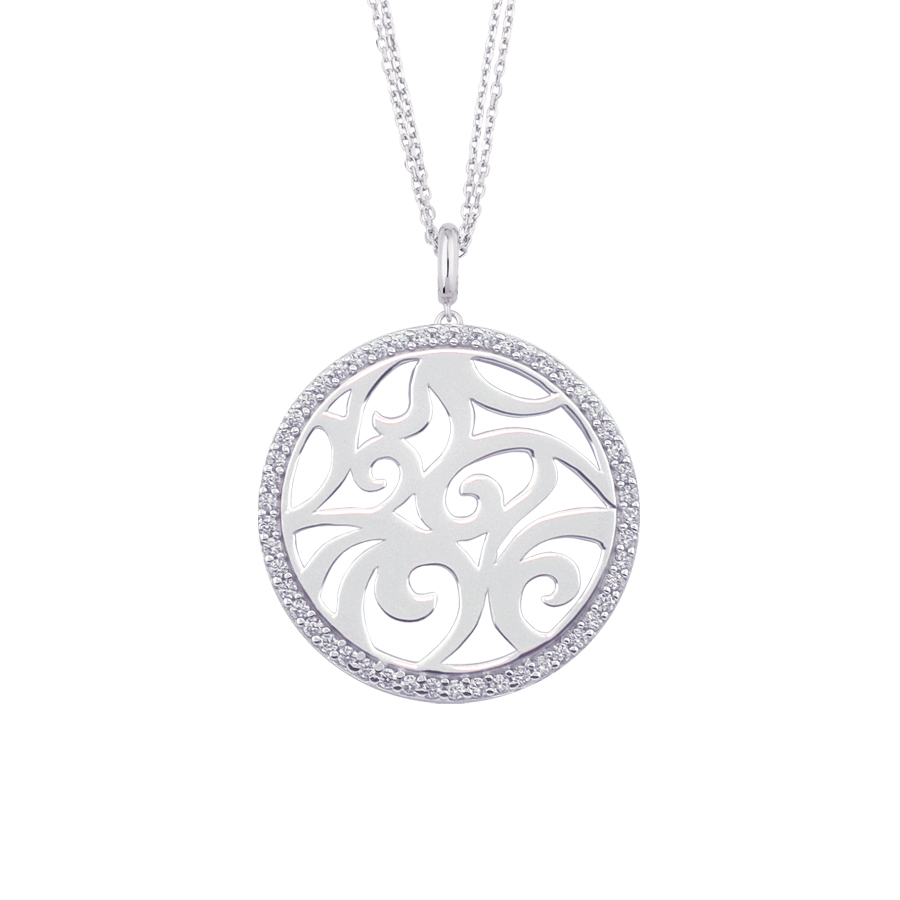Sterling silver pendant set with CZ, rhodium plated.