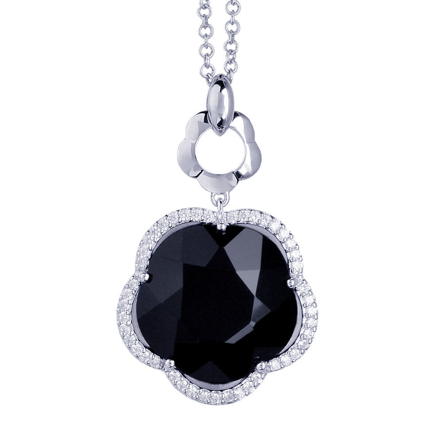 Sterling silver necklace  with CZ and Onix, rhodium plated. (Chain 18" or 45cm)