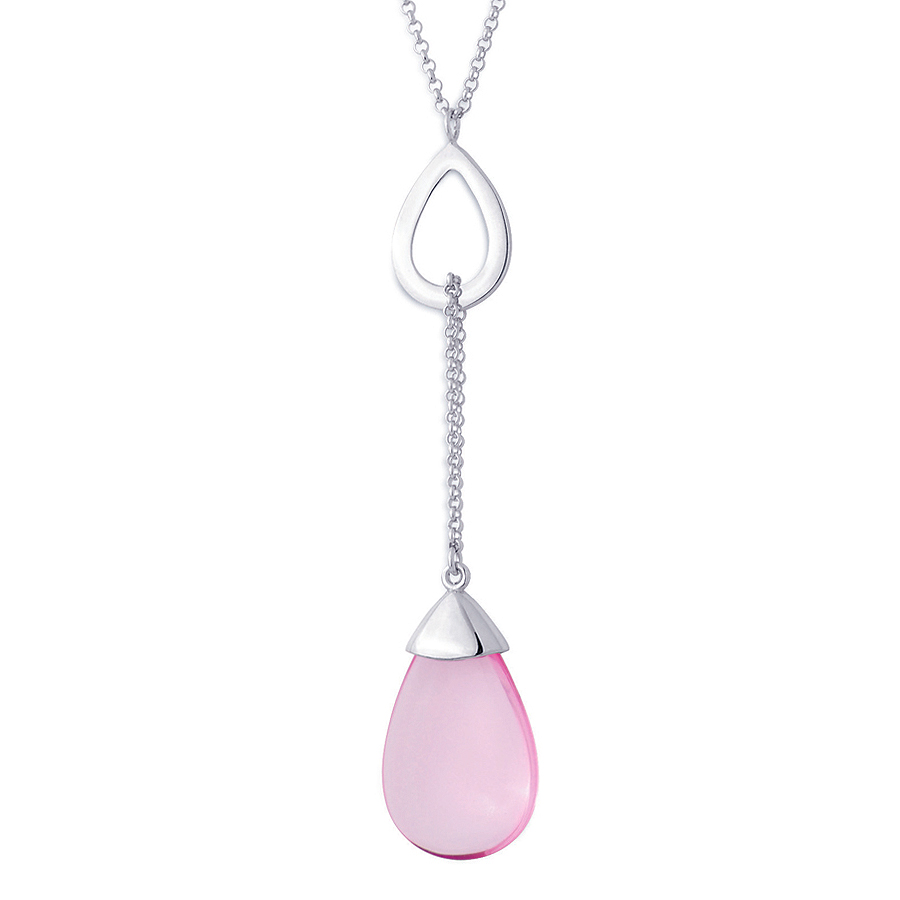 Sterling silver necklace with pink quartz, rhodium plated. (Chain 18" or 45cm)