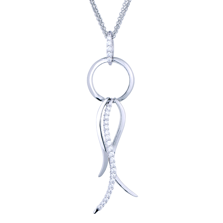 Sterling silver pendant with CZ, rhodium plated. (Chain 17" or 42cm)