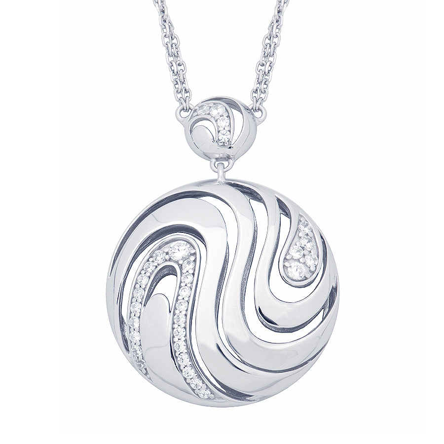 Sterling silver pendant with CZ, rhodium plated. (Chain 18" or 45cm).