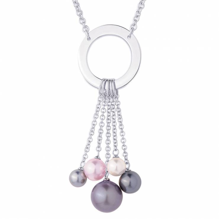 Sterling silver necklace with multi-colour shell pearls, rhodium plated. (Chain 18" or 45cm)