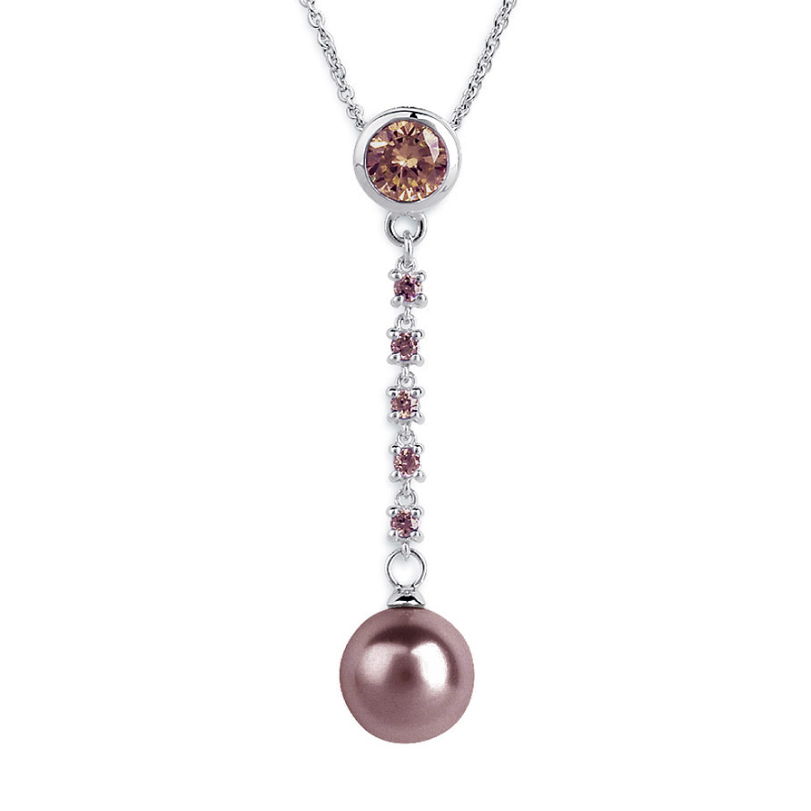 Sterling silver pendant with brown CZ and shell pearl, rhodium plated.