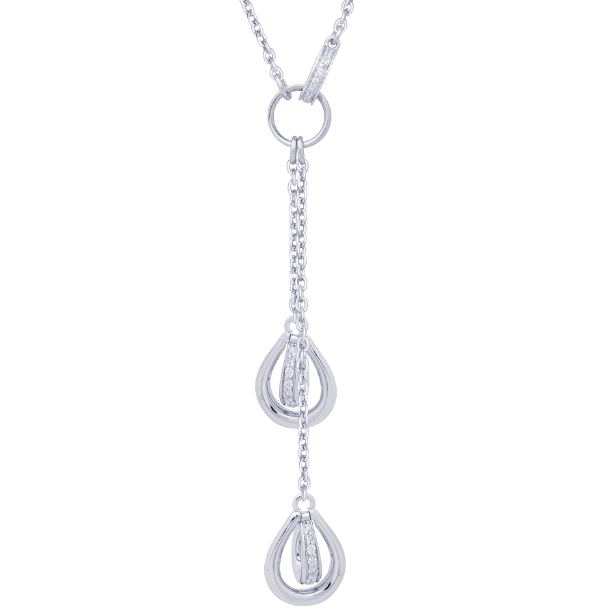 Sterling silver necklace set with CZ, rhodium plated.