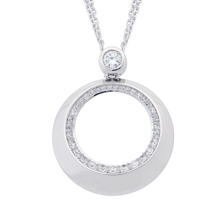 Sterling silver necklace set with CZ, rhodium plated.