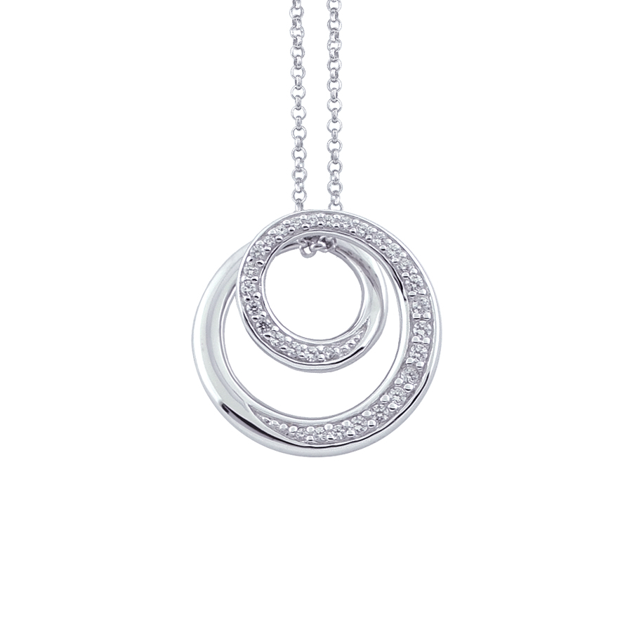 Sterling silver pendant set with CZ, rhodium plated.