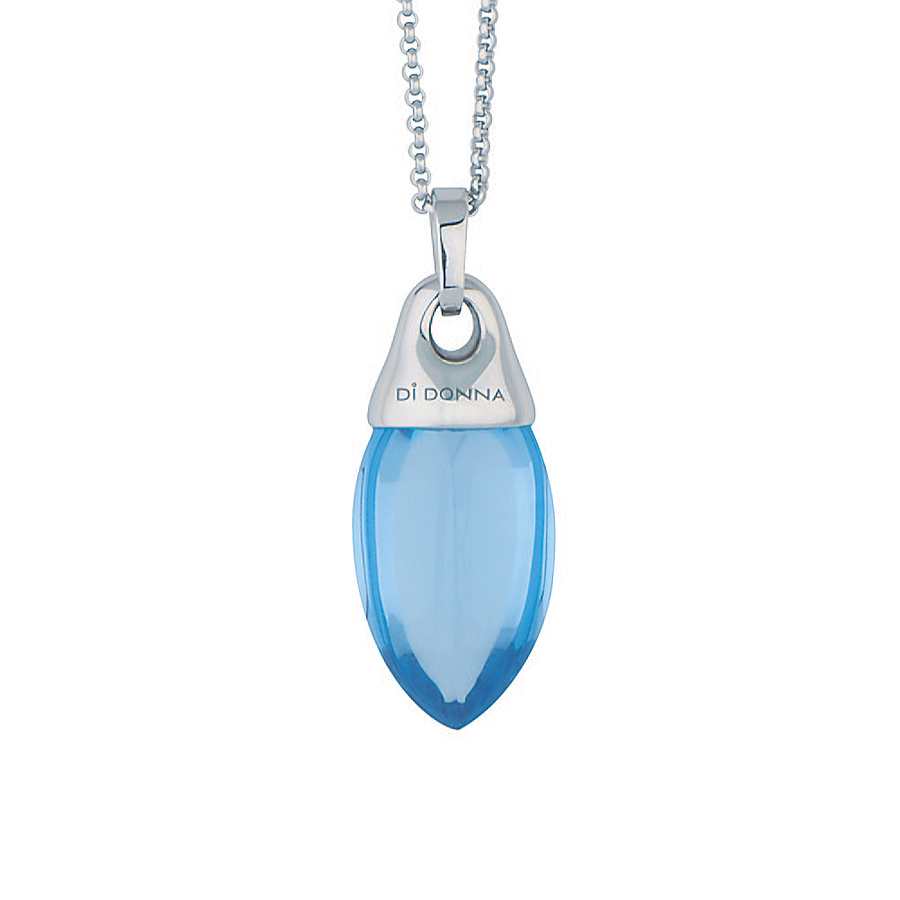 Sterling silver pendant with blue quartz, rhodium plated. (Chain 18" or 45cm)