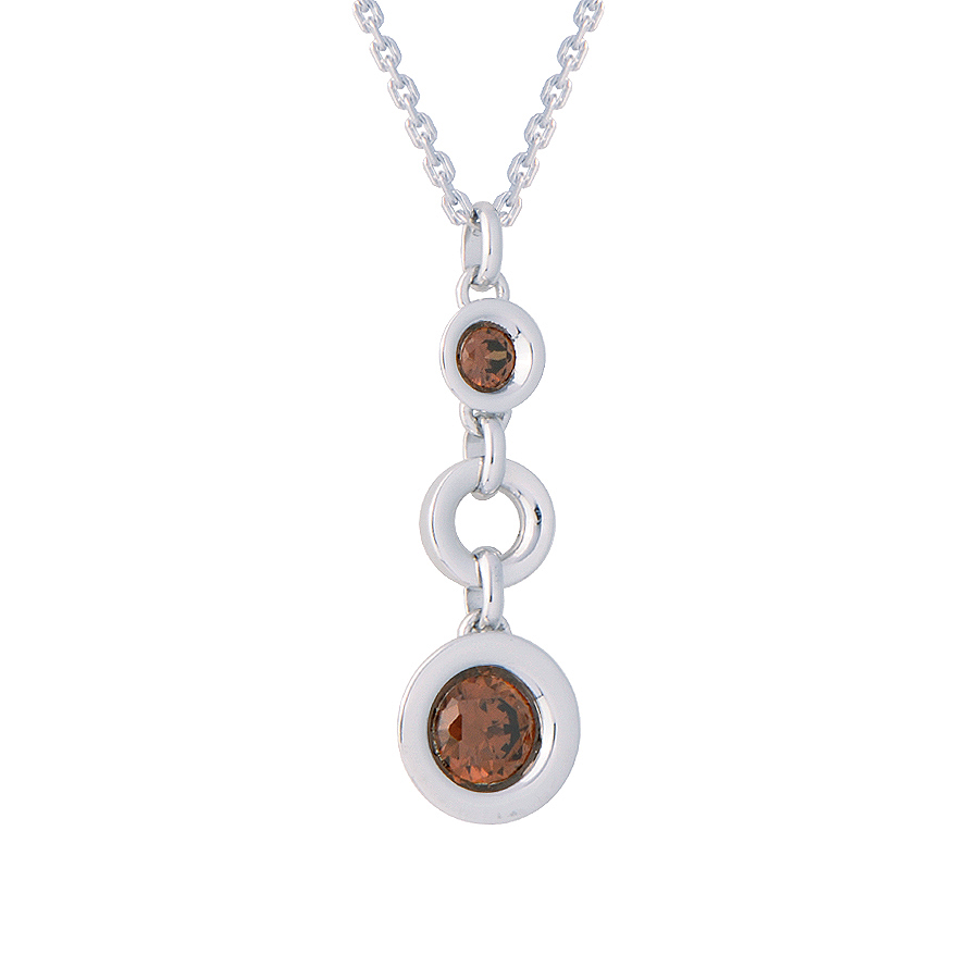 Sterling silver pendant with brown CZ, rhodium plated.