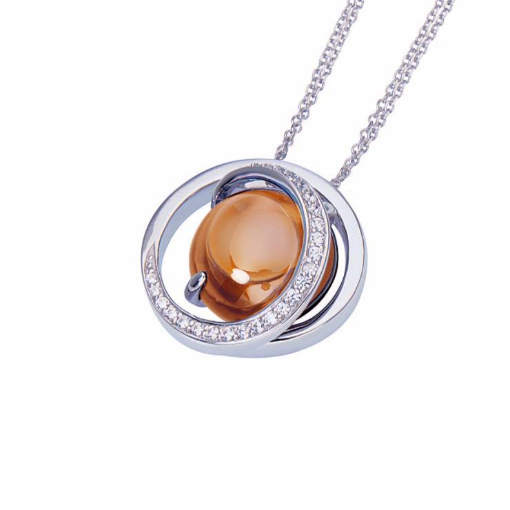 Sterling silver pendant with Citrine quartz and CZ, rhodium plated. (Chain 18" or 45cm)