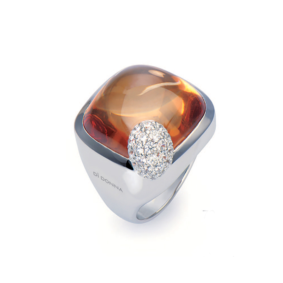 Sterling silver ring with Citrine quartz and CZ, rhodium plated.