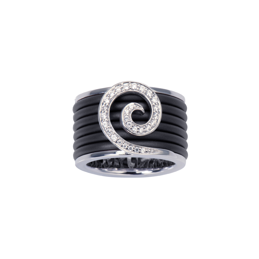 Sterling silver ring with black rubber and CZ, rhodium plated.