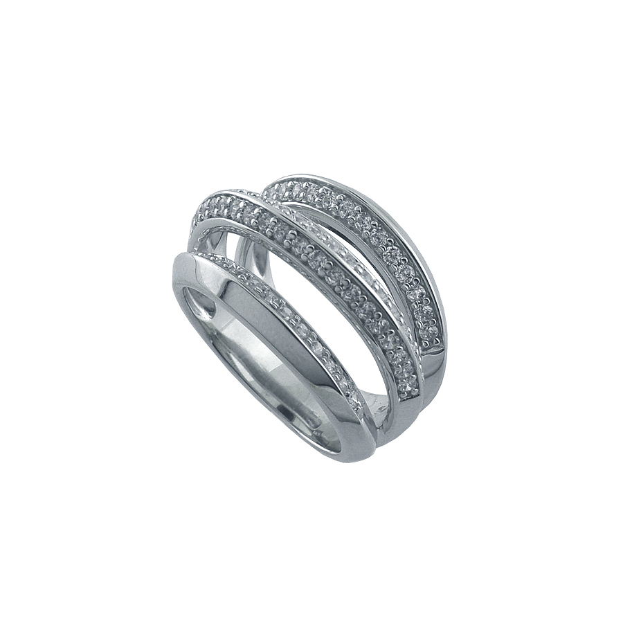 Sterling silver ring set with CZ, rhodium plated.
