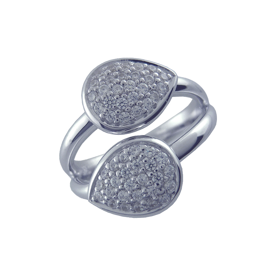 Sterling silver ring set in CZ, rhodium plated.