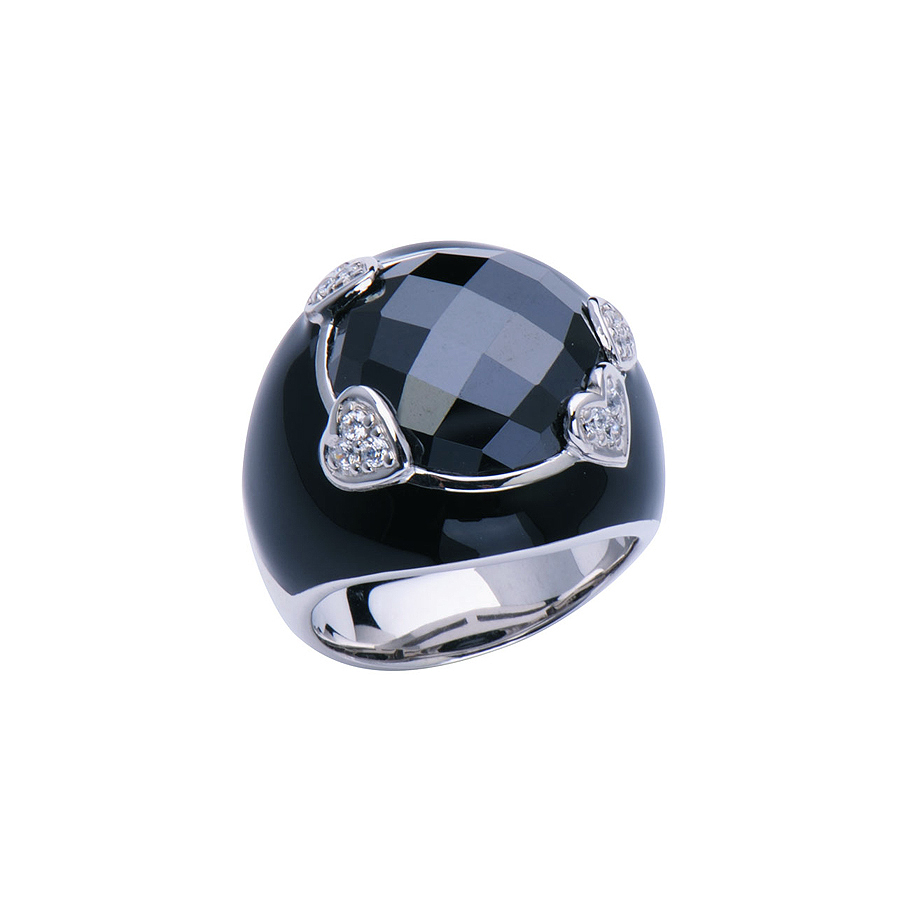Sterling silver ring  with enamel and CZ, rhodium plated.
