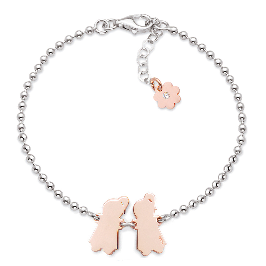 Sterling silver bracelet, rhodium and rose gold plated. (2 Small Girls-16mm height)