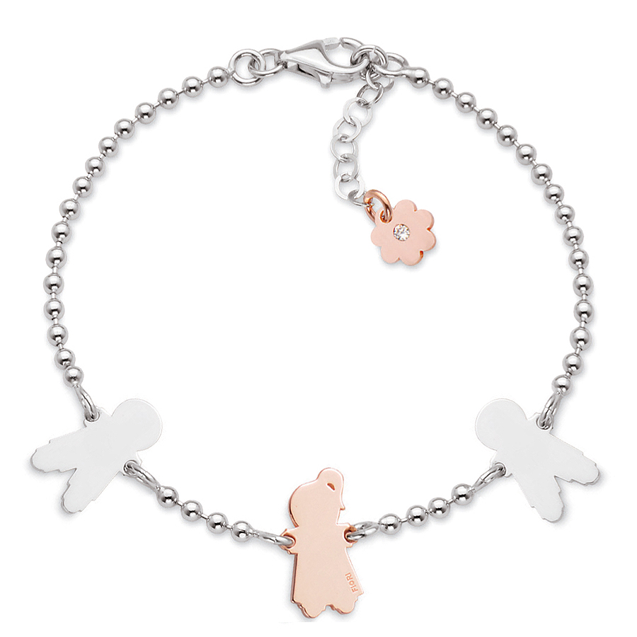 Sterling silver bracelet, rhodium and rose gold plated. (2 Small Boys+1 small Girl-16mm height)