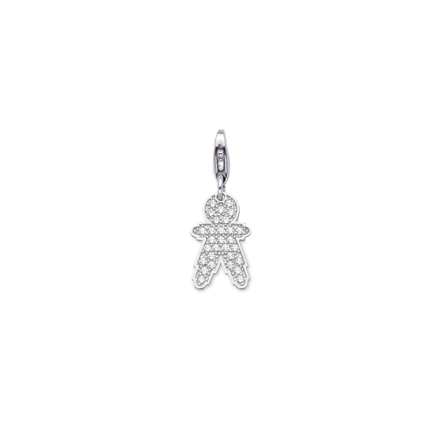 Sterling silver charm set with CZ, rhodium plated. (Small Boy-16mm height)