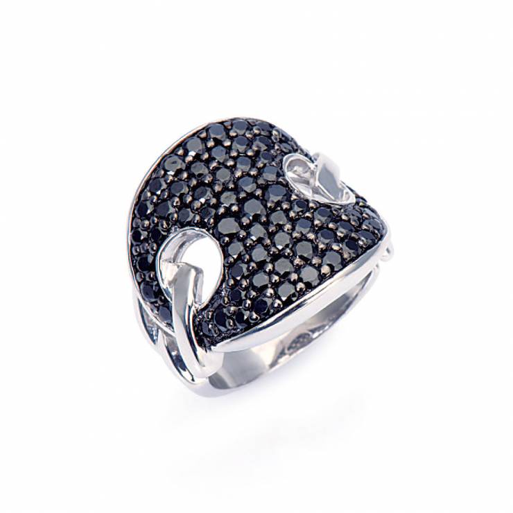 Sterling silver ring set in black CZ, rhodium plated,