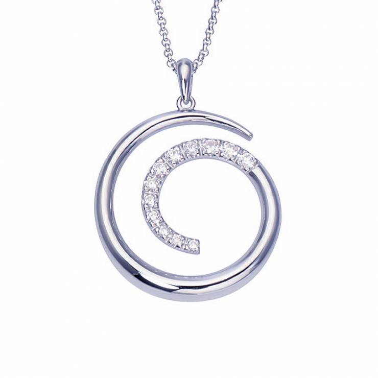 Sterling silver pendant with CZ, rhodium plated. (Chain 18" or 45cm)
