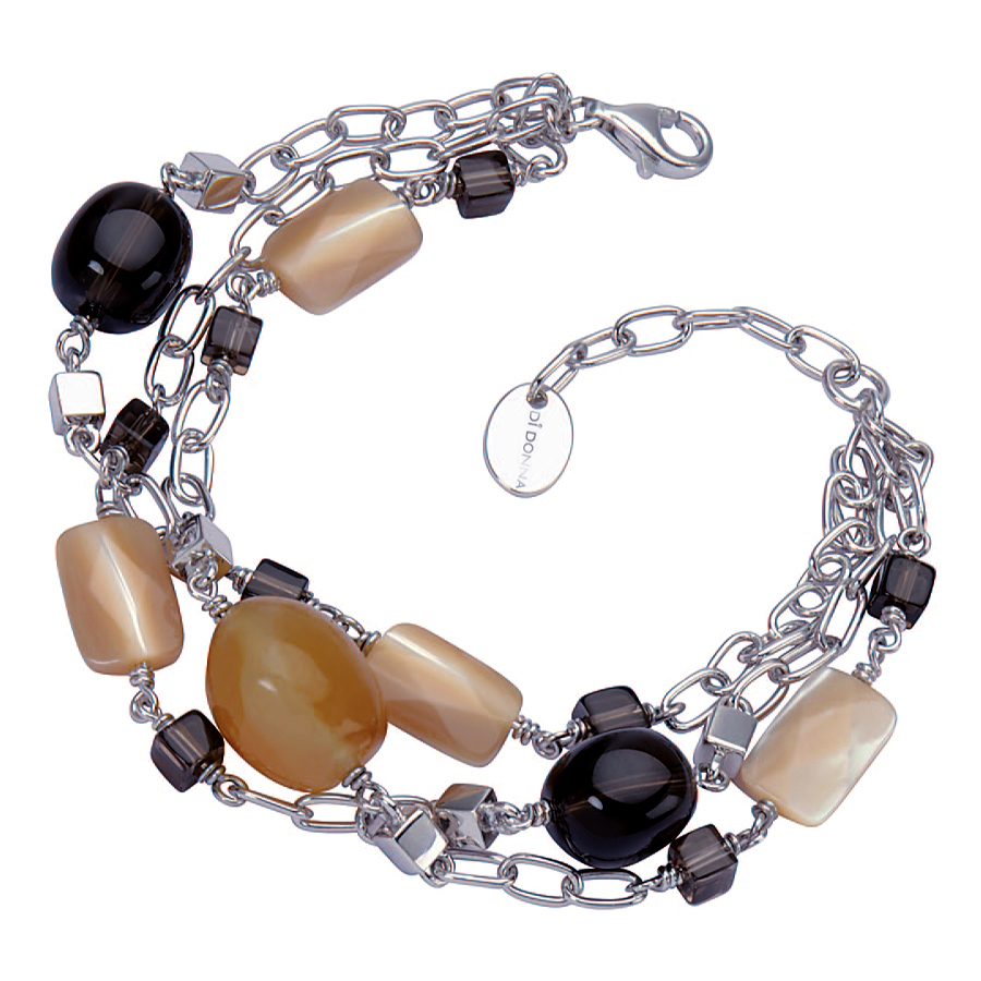 Sterling silver bracelet with yellow Chalcedony and Smokey Topaz, rhodium plated.