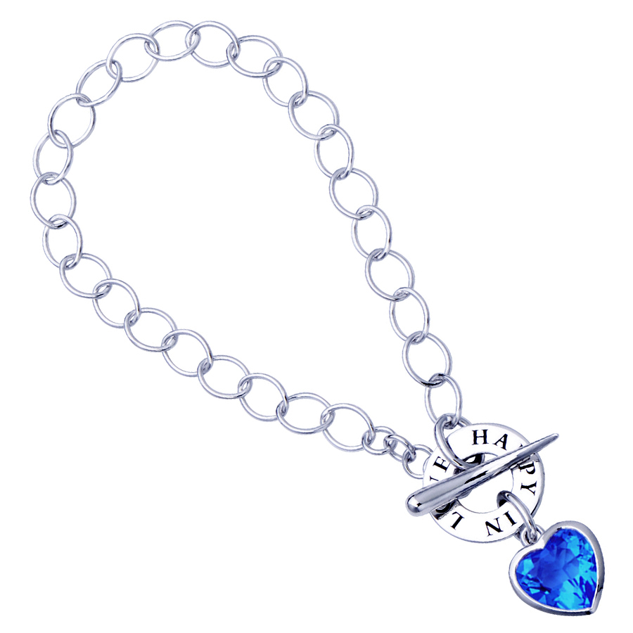 Sterling silver bracelet with blue quartz, rhodium plated.