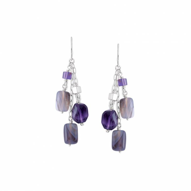 Sterling silver earrings with Amethyst and grey Agate, rhodium plated.