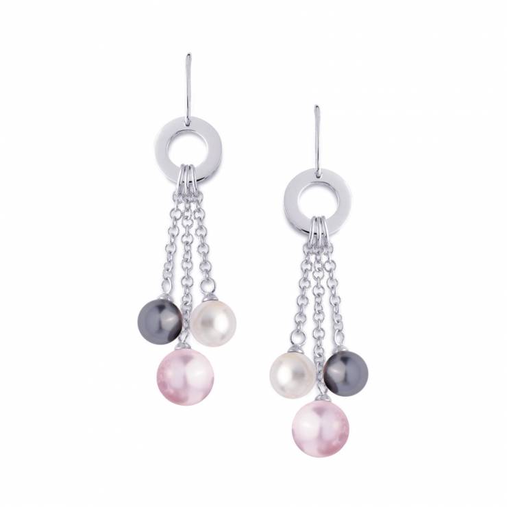 Sterling silver earrings and multicolour shell pearls, rhodium plated.