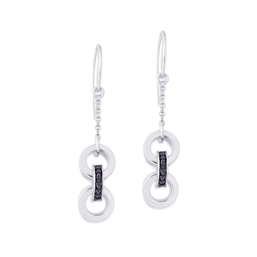 Sterling silver earrings with black CZ, rhodium plated.