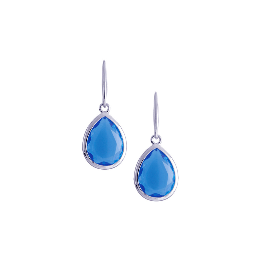 Sterling silver earrings with blue quartz, rhodium plated.