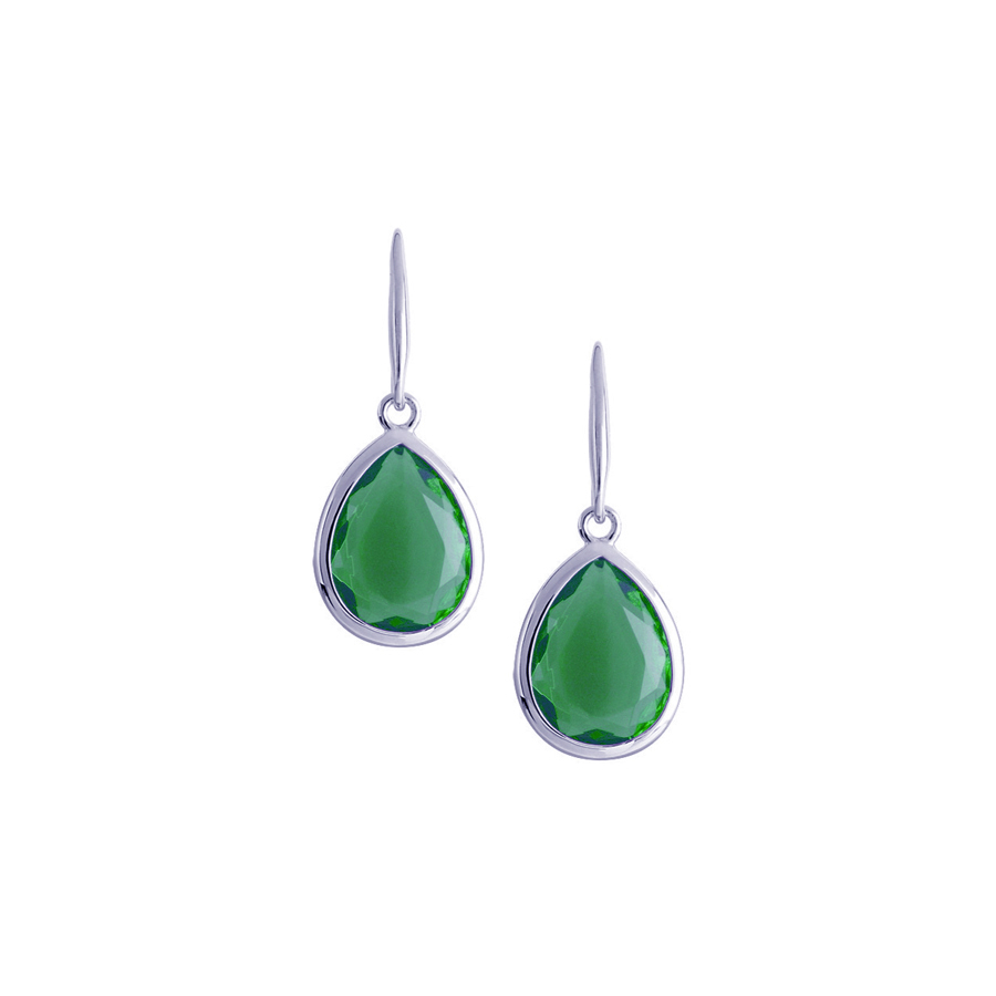 Sterling silver earrings with green quartz, rhodium plated.