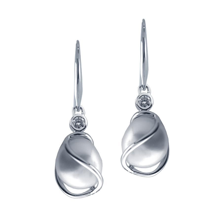 Sterling silver earrings set with CZ and shell pearl, rhodium plated.