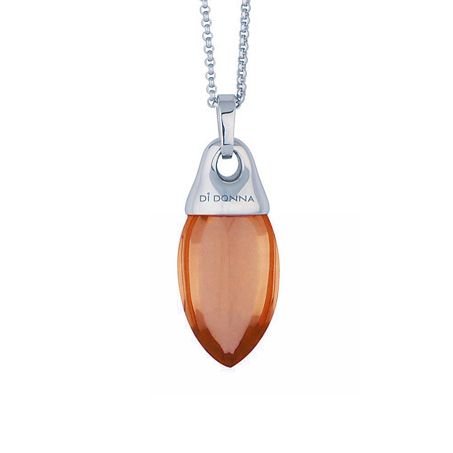 Sterling silver pendant with yellow quartz, rhodium plated. (Chain 18" or 45cm)