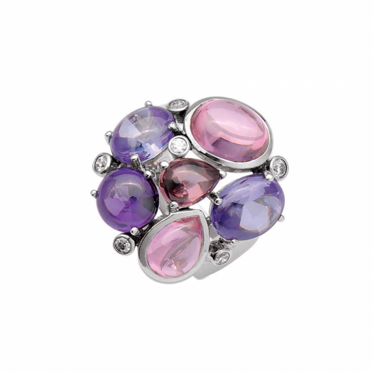 Sterling silver ring with multicolour Swarovski crystals, rhodium plated.