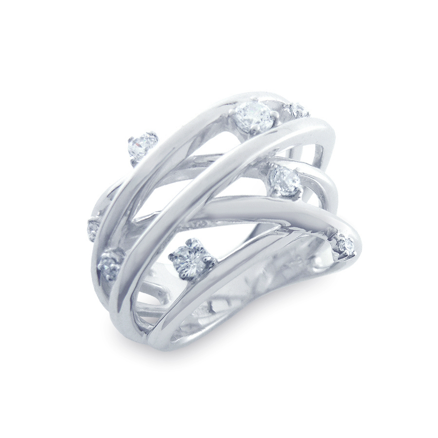 Sterling silver ring set with CZ, rhodium plated.