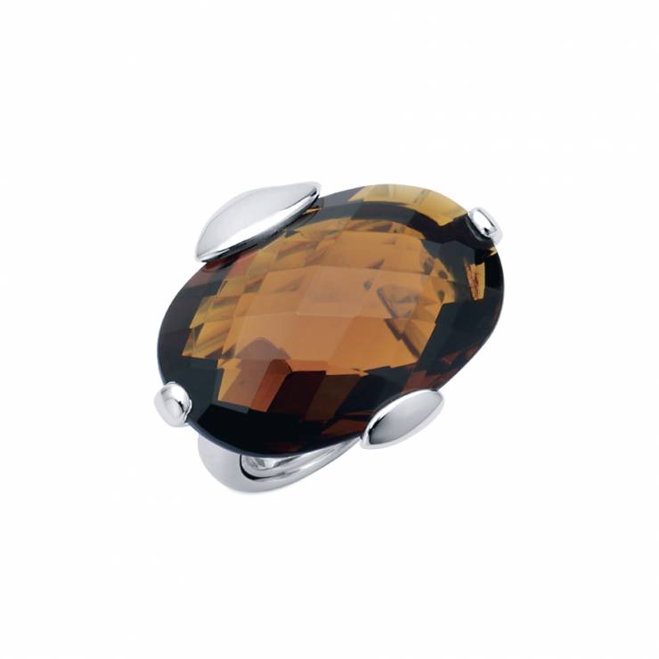 Sterling silver ring  with Citrine, rhodium plated.