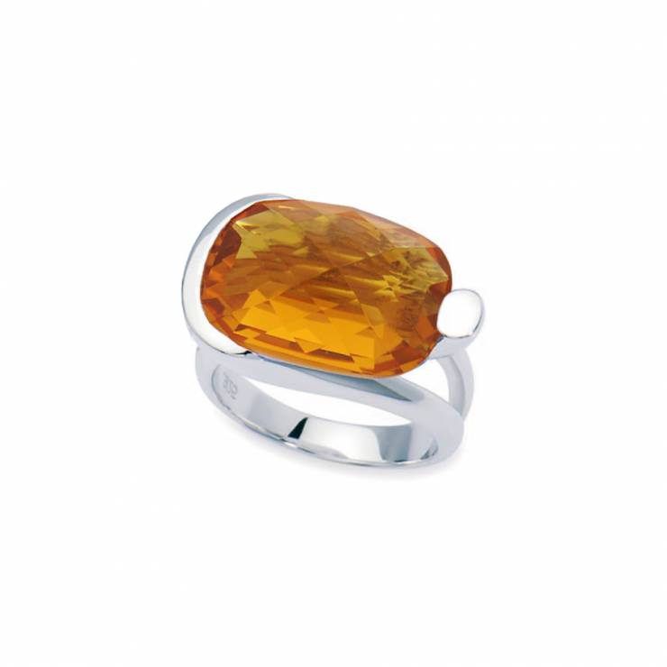 Sterling silver ring with faceted Swarovski Citrine crystal, rhodium plated.