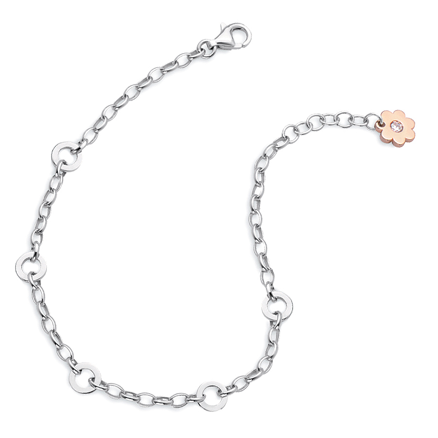 Sterling silver bracelet / 5 charm carrier, rhodium plated.