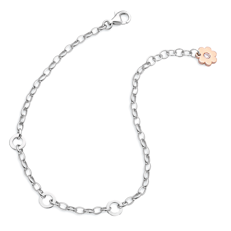 Sterling silver bracelet / 3 charm carrier, rhodium plated.